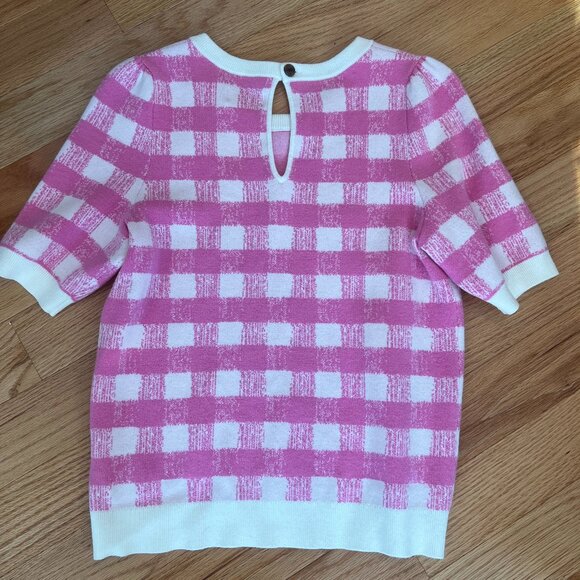 EUC Maeve by Anthropologie “Harmon” Pink/White Check Knit Sweater - Picture 3 of 4